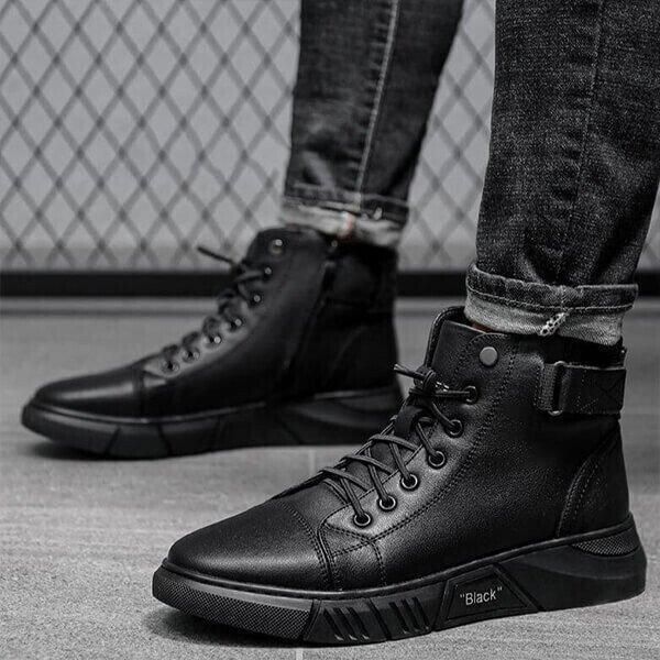 Men’s Black Casual Canvas Boots – Stylish Everyday Lace-Up Shoes