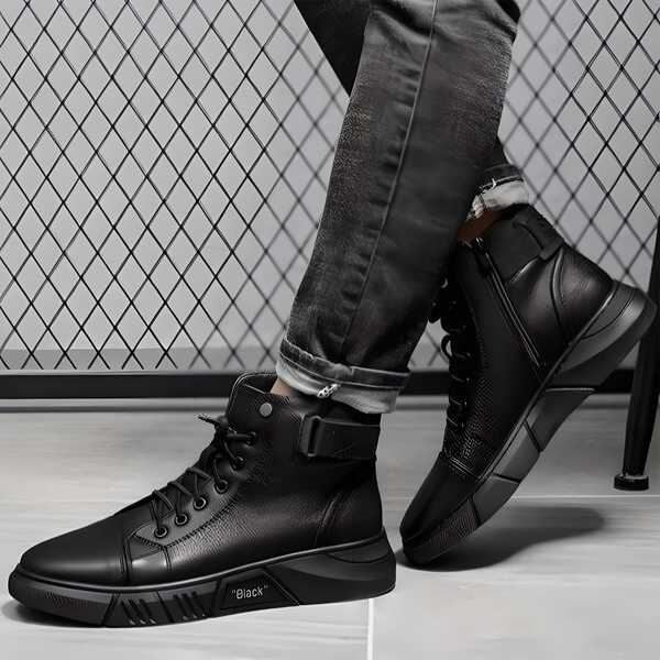 Men’s Black Casual Canvas Boots – Stylish Everyday Lace-Up Shoes