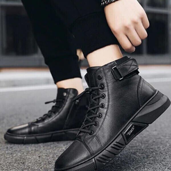 Men’s Black Casual Canvas Boots – Stylish Everyday Lace-Up Shoes