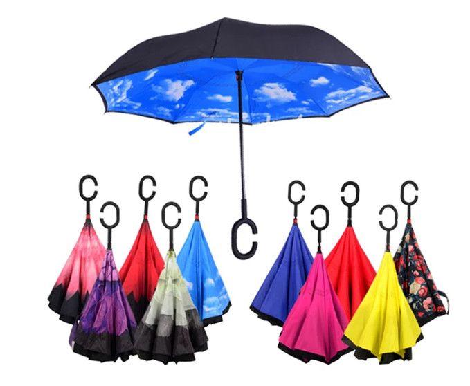 Double Layer Waterproof Umbrella with C-Shape Handle