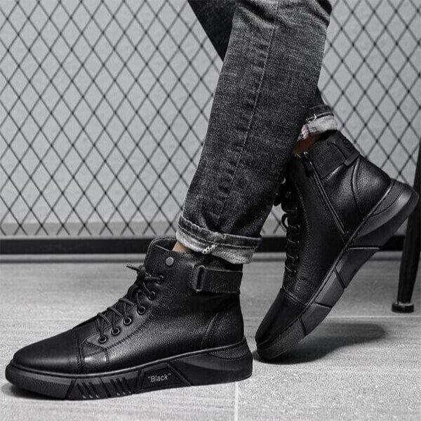 Men’s Black Casual Canvas Boots – Stylish Everyday Lace-Up Shoes