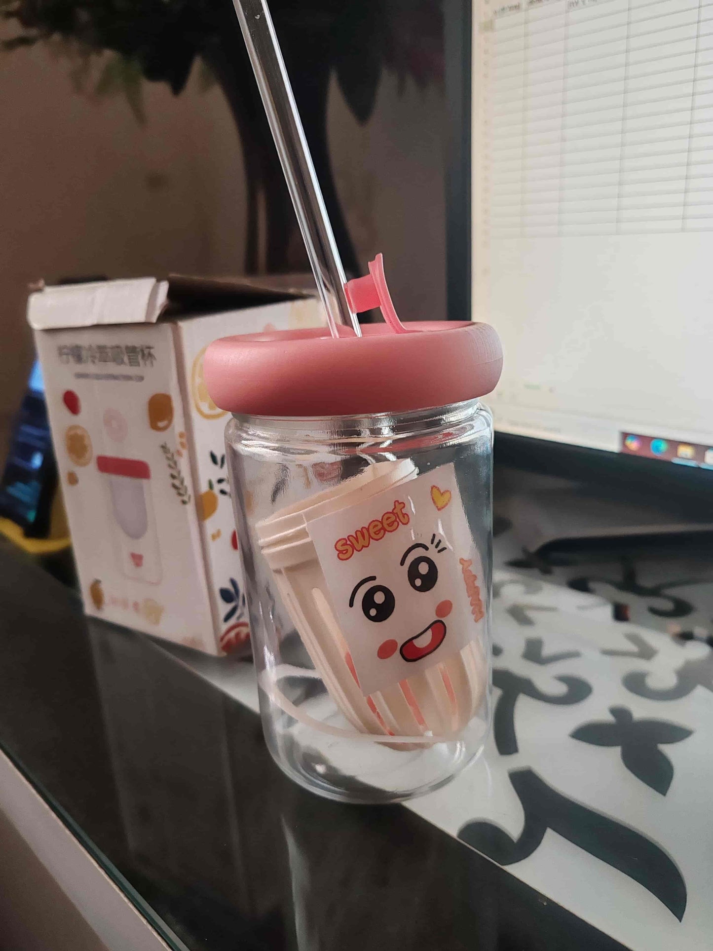Fruit Infuser Glass Tumbler with Straw