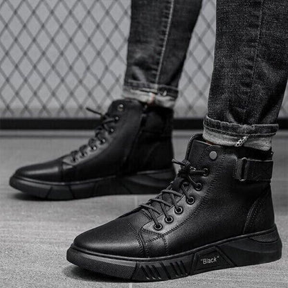 Men’s Black Casual Canvas Boots – Stylish Everyday Lace-Up Shoes
