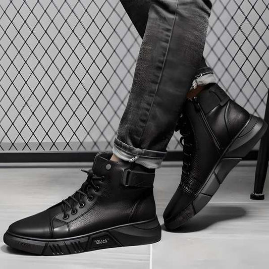 Men’s Black Casual Canvas Boots – Stylish Everyday Lace-Up Shoes