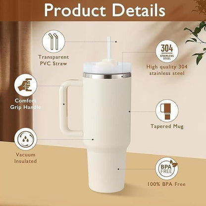 Stainless Steel Tumbler with Lid & Straw – Vacuum Insulated Cup for Water, Tea, or Coffee