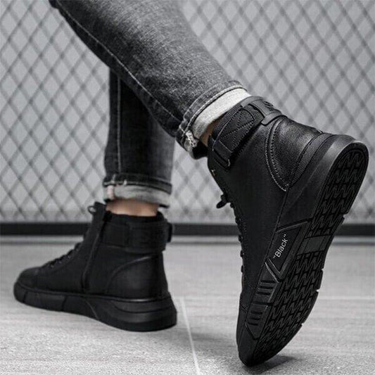 Men’s Black Casual Canvas Boots – Stylish Everyday Lace-Up Shoes