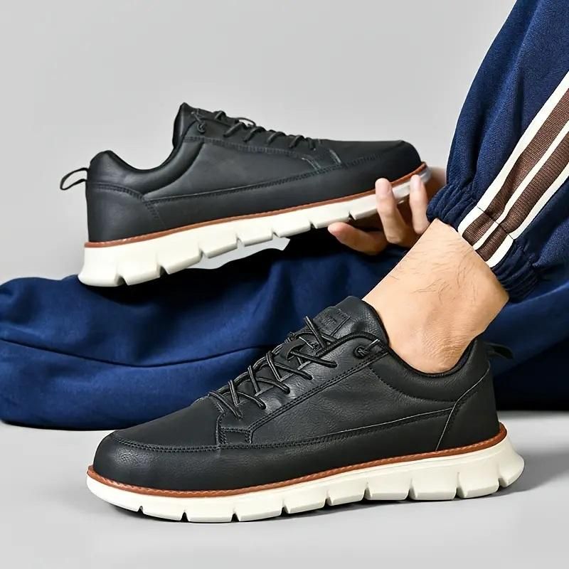 Men’s Black Ultra-Comfy Soft Sole Sneakers – Lightweight Casual Lace-Up Shoes