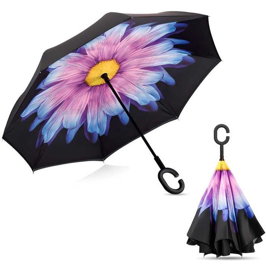 Double Layer Waterproof Umbrella with C-Shape Handle